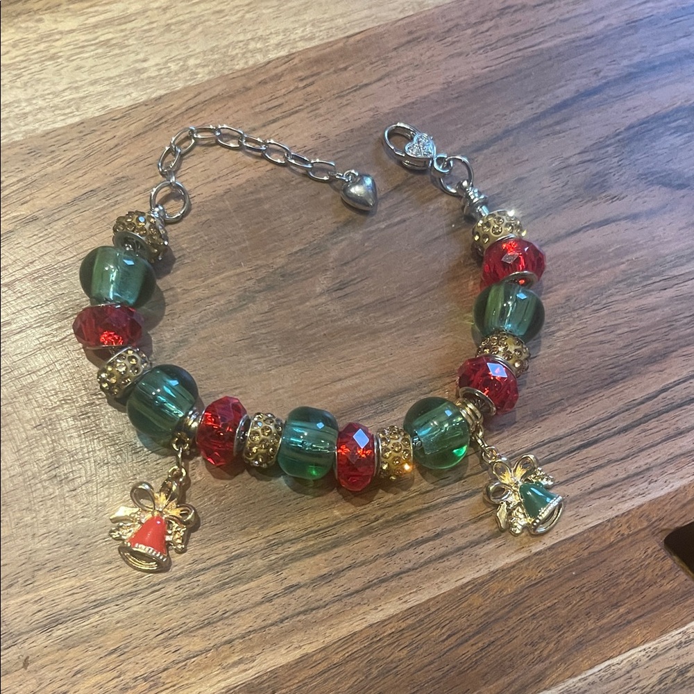 Festive Red and Green bracelet with bell 2 bell charms